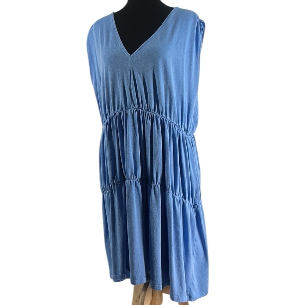 Zara gathered summer dress blue jersey comfort sz M